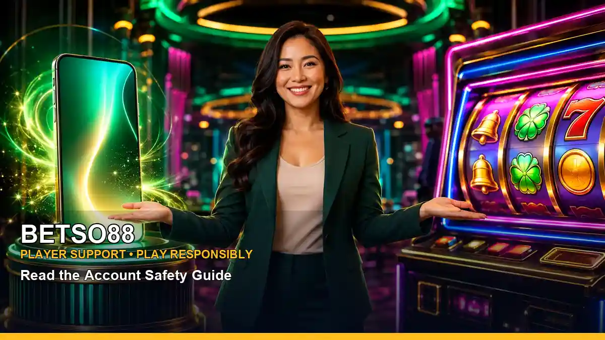 BETSO88 financial transactions information for Philippine users alongside a colourful casino deposit and rewards scene