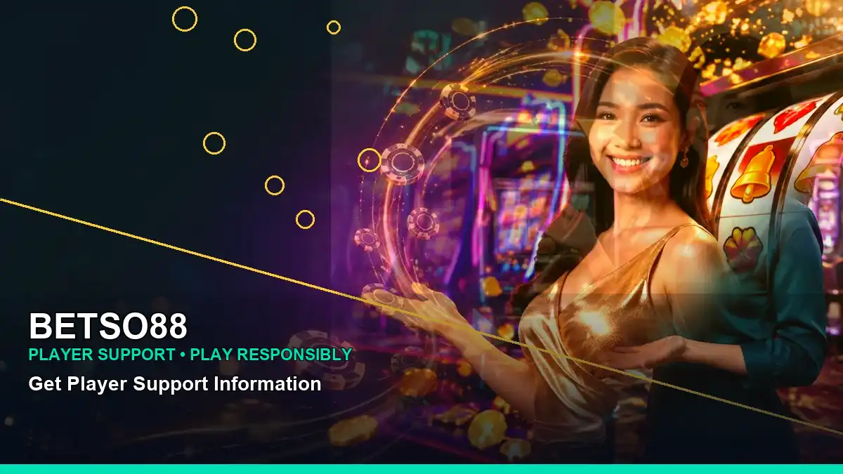 BETSO88 lucky-reel slot games featuring an adult Filipina casino host in a right-aligned composition